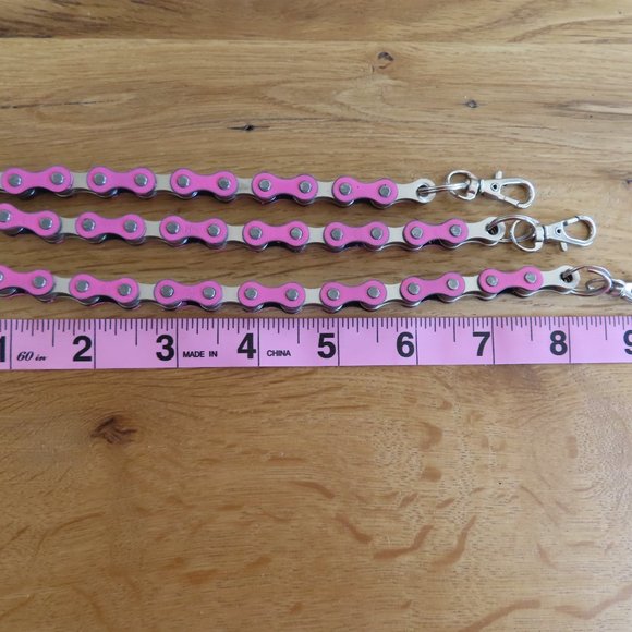 PINK Bike Chain Bracelet Handmade Stainless Steel - Picture 7 of 9